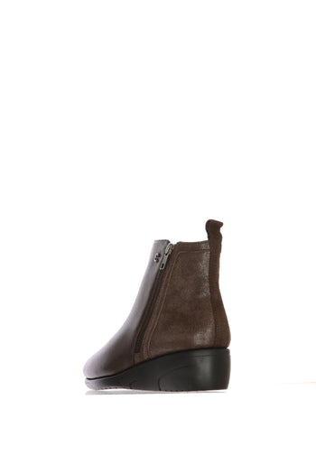 Stivaletto nero e marrone in pelle morbida zeppa bassa - 7