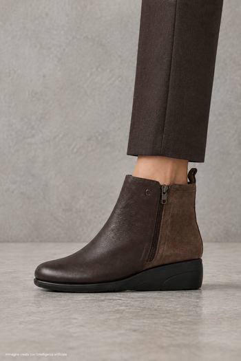 Stivaletto nero e marrone in pelle morbida zeppa bassa - 14