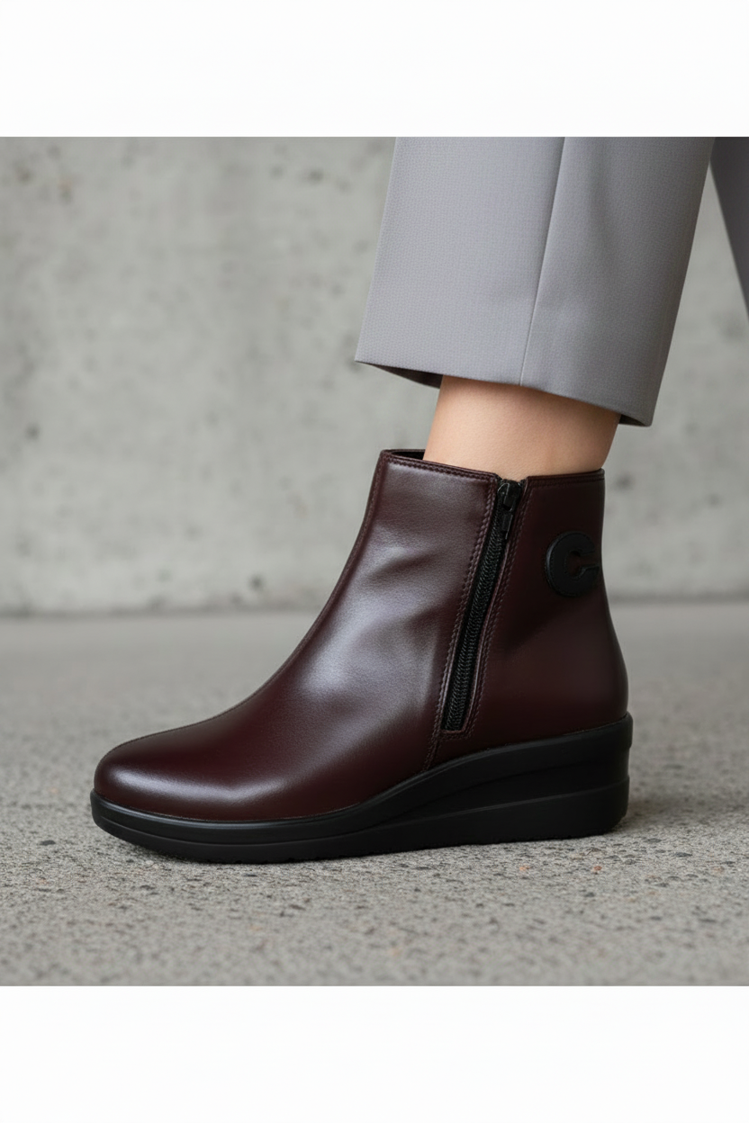 Stivaletto sportivo in pelle bordeaux Cinzia Soft 2