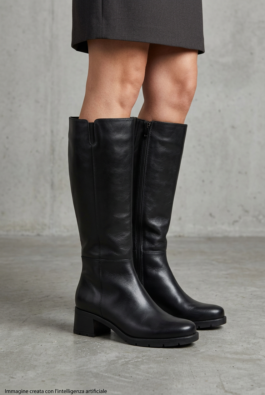 Stivali in pelle nera con gambale extra zip