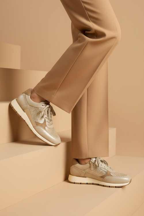 Sneaker beige e oro  con laccio e cerniera - 2