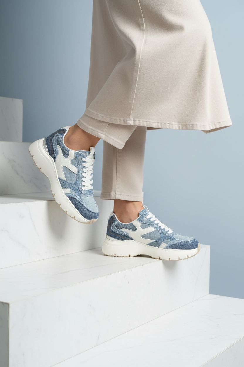 Sneakers denim in tessuto con lacci Tamaris 2