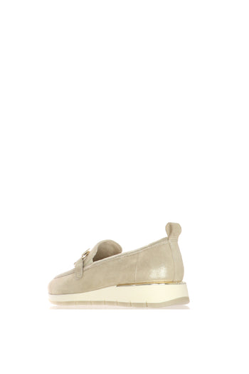 Mocassino in pelle champagne e bianco  e con fibia e plantare estraibile - 4
