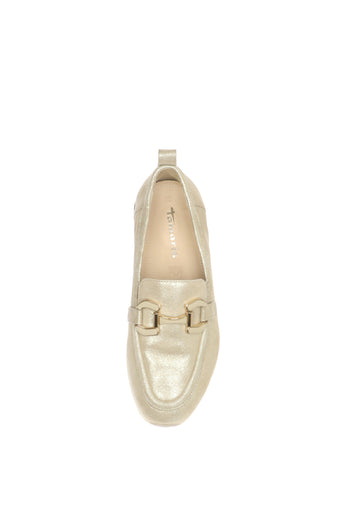 Mocassino in pelle champagne e bianco  e con fibia e plantare estraibile - 6