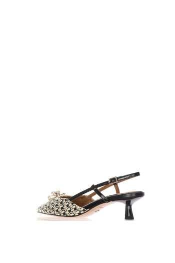 Slingback con gioiello in tweed e tacco kitten - 8