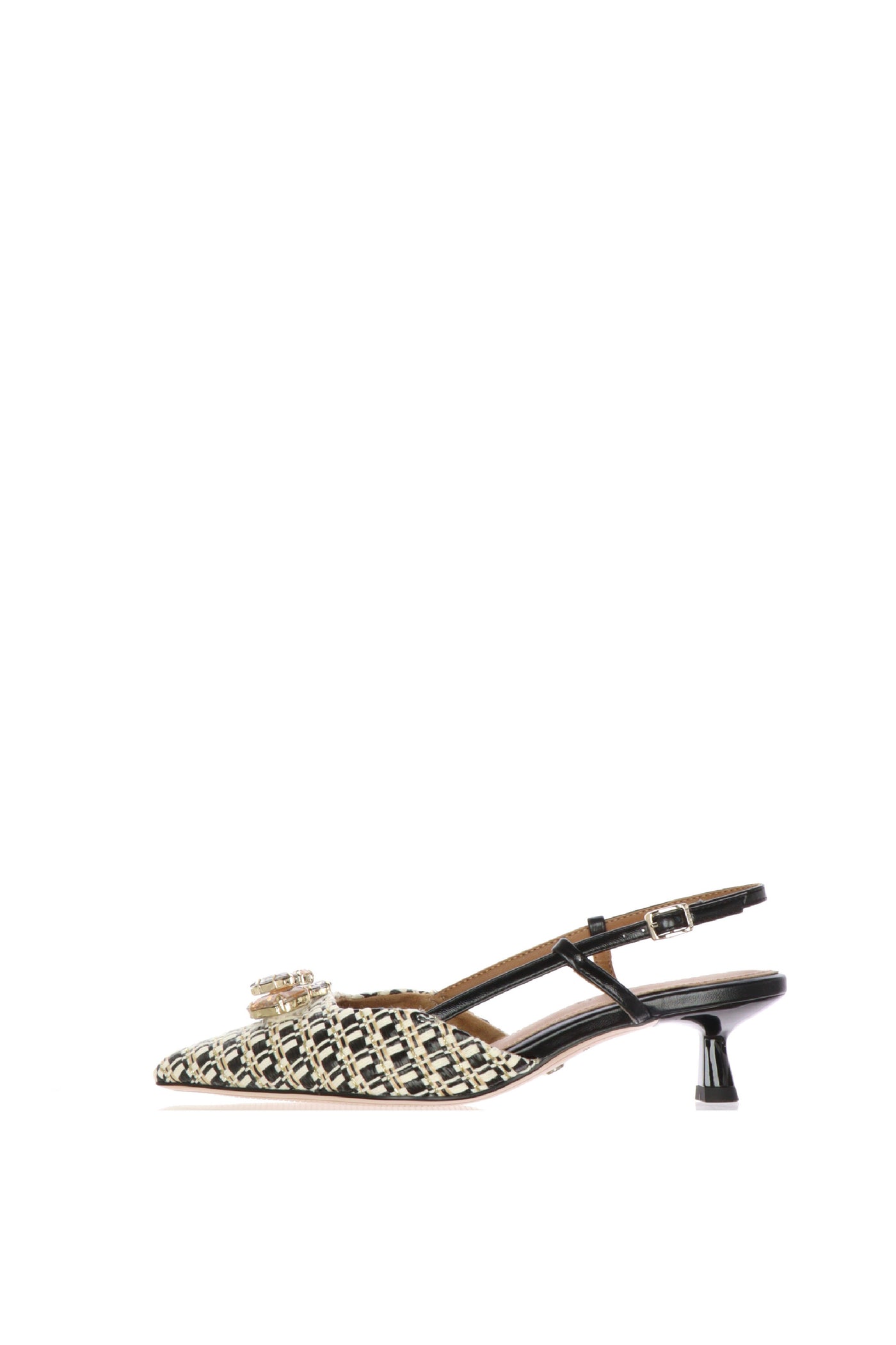 Slingback con gioiello in tweed e tacco kitten