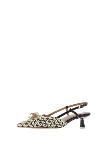 Slingback con gioiello in tweed e tacco kitten - 4