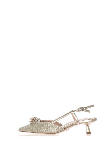 Slingback con gioiello in tweed e tacco kitten - 3