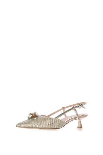 Slingback con gioiello in tweed e tacco kitten - 5