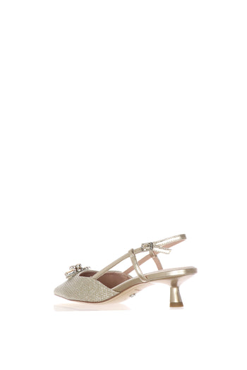 Slingback con gioiello in tweed e tacco kitten - 11
