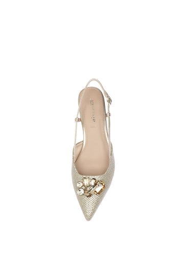 Slingback con gioiello in tweed e tacco kitten - 13