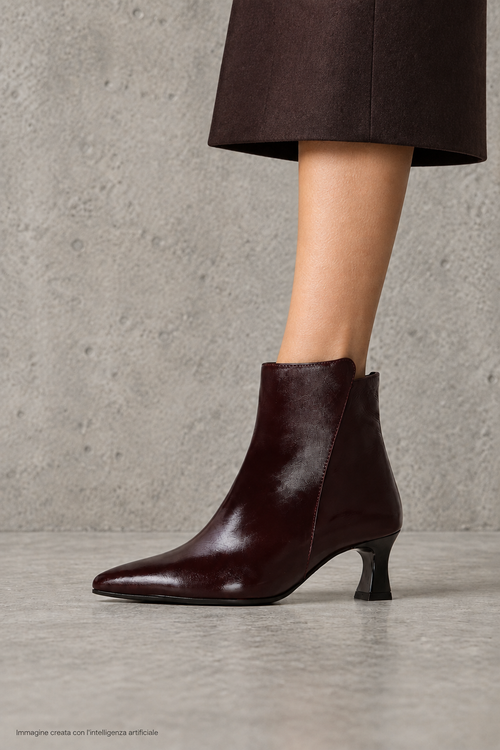 Tronchetti donna in pelle lutex nero e bordeaux - 2