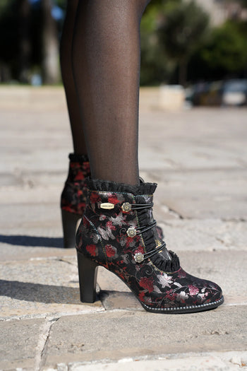 Stivaletto con motivo floreale nero con tacco Laura Vita - 7