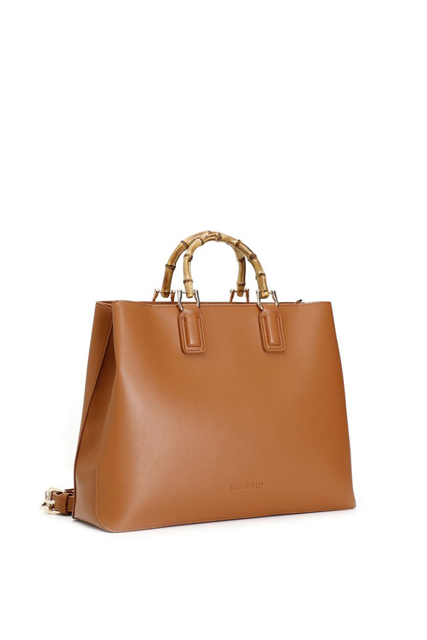 Tote con traforatura e manico bamboo cuoio Cafènoir 2