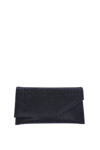 Pochette cerimonia in tessuto glitterato platino argento blu - 3