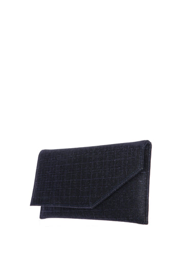 Pochette cerimonia in tessuto glitterato platino argento blu - 5