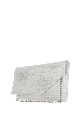 Pochette cerimonia in tessuto glitterato platino argento blu - 6