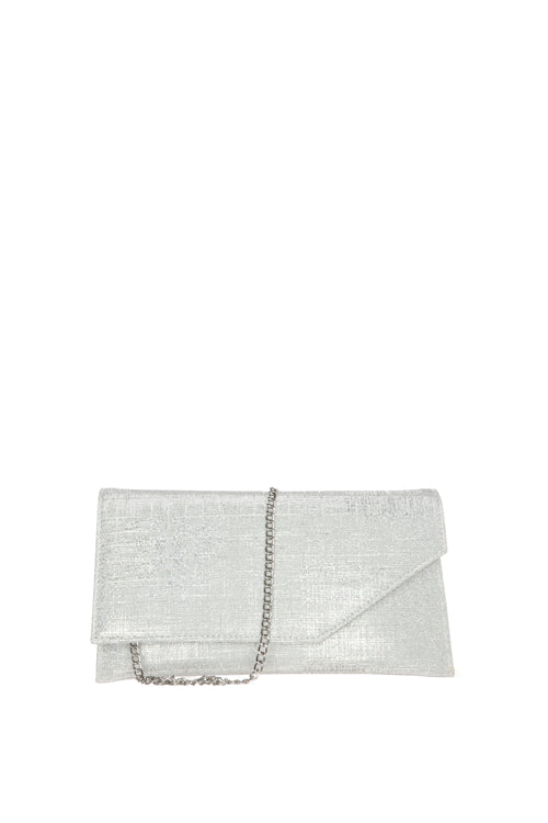 Pochette cerimonia in tessuto glitterato platino argento blu - 2