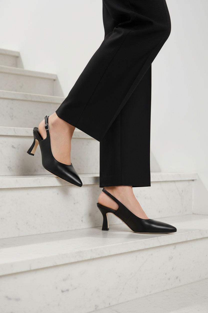 Slingback in pelle nera e nude 2