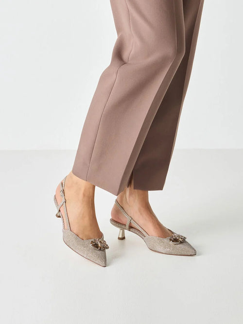 Slingback con gioiello in tweed e tacco kitten - 2