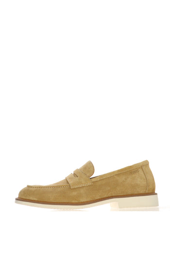 Mocassino in camoscio beige e blu - 3