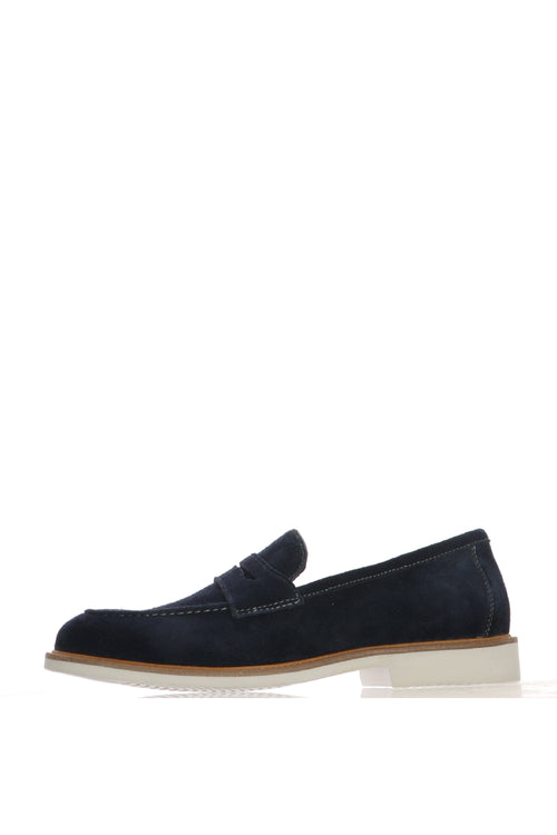 Mocassino in camoscio beige e blu - 1