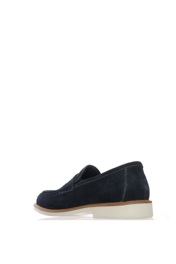 Mocassino in camoscio beige e blu - 5
