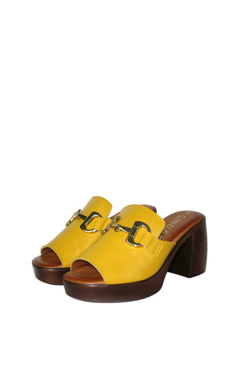 Sandalo scalzato con tacco ocra e bianco Cinzia Soft - 3