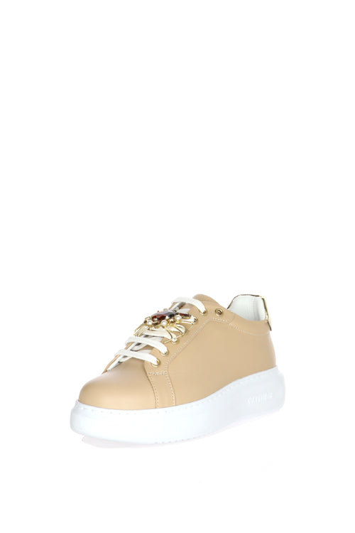 Sneakers in pelle beige allacciata Cafènoir - 2