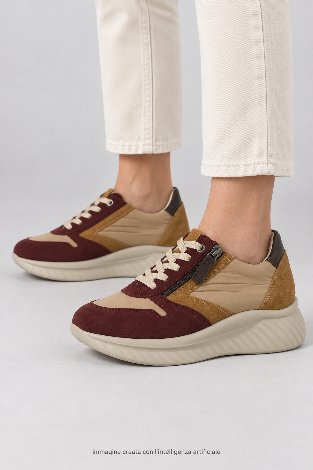 Sneakers Donna marroni e bordeaux con Zip 2