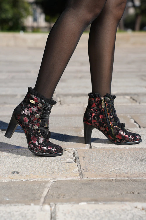 Stivaletto con motivo floreale nero con tacco Laura Vita - 2